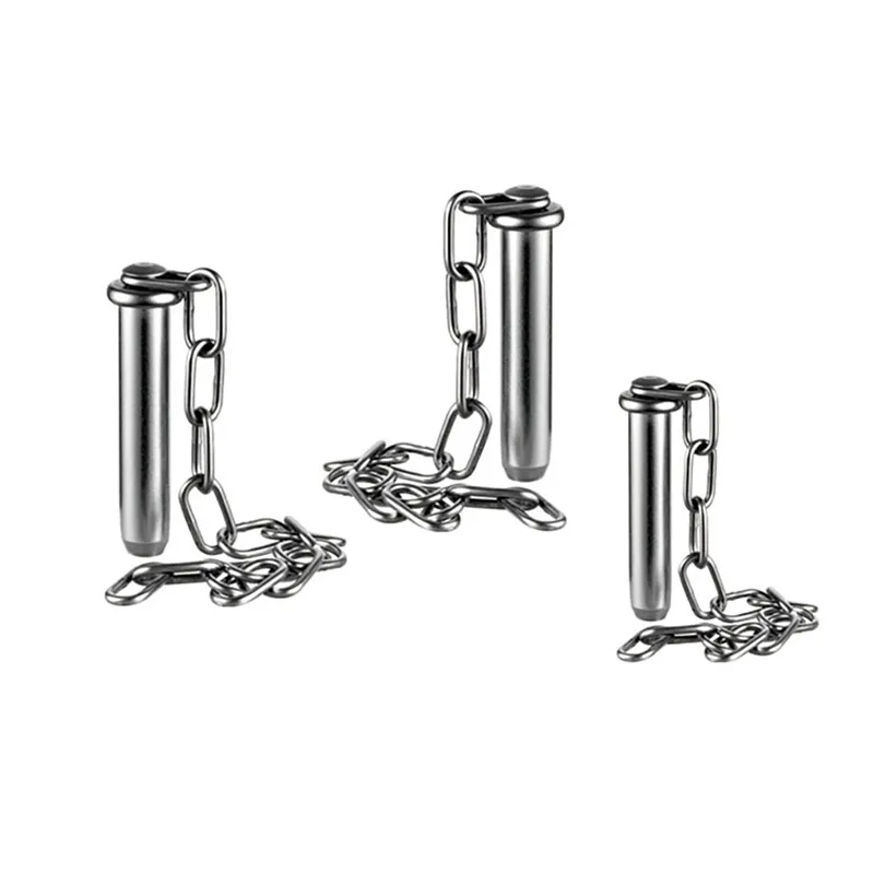 Headed furniture retaining pins with smooth cylindrical bodies and tether chains