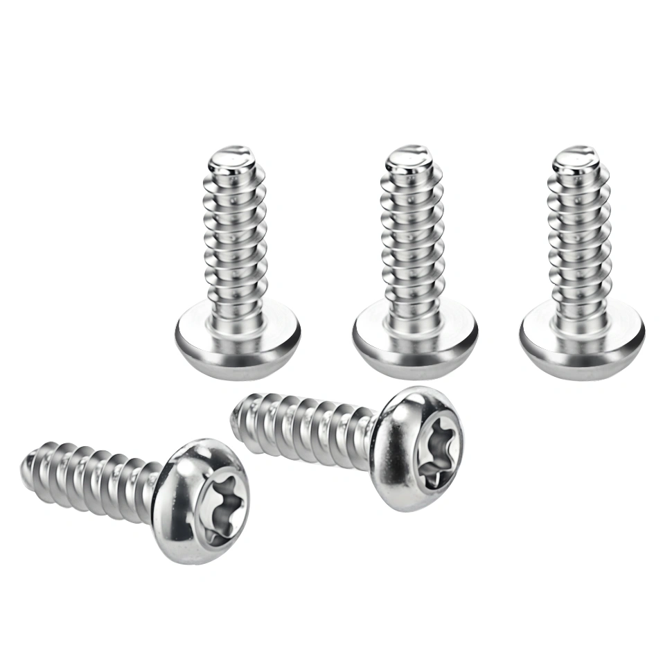 Pan-head six-lobe self-tapping screws shown as a drive identification example